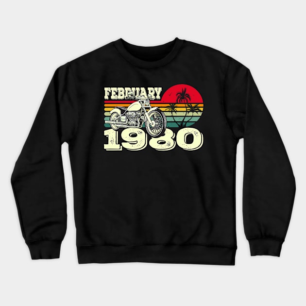 Vintage 80's Gift Motorcycle Sunset February 1980 Birthday Crewneck Sweatshirt by Kawaii_Tees